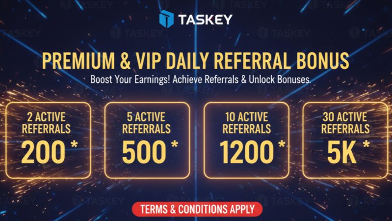 Boost Your Earnings Exclusive Daily Active Referral Bonuses Up to 5,000 TASKEY Pro